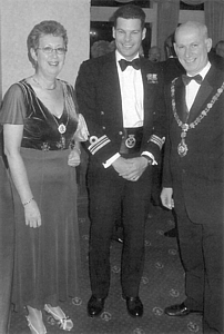 HMS Ledbury's CO Paul Russell with Cllr Varney and his consort  