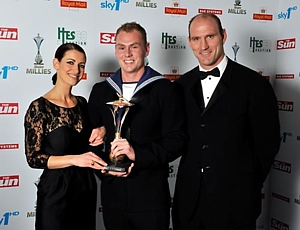 AB(D) Jamie Campbell with Kirsty Gallacher and Lawrence Dallaglio