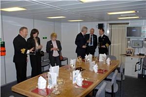 Carpenters' Company table in Paddy McAlpine's day cabin on board HMS Daring