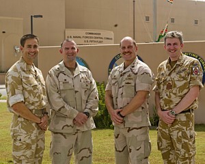 RN/USN EOD Group in Bahrain - Cdr Dave Hunkin RN, Cdre Brian Brakke USN, Cdre Vince Martinez USN, Cdr John Craig RN