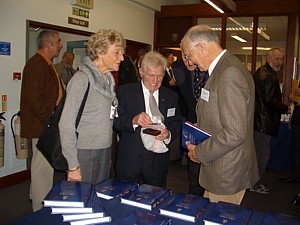 Ernie Croft flanked by Patrice & George Wookey at HDS meeting in Hull, 2004 