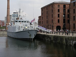 HMS Ramsey alongside the Maritime Museum in Albert Dock
