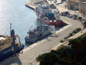 HMS Pembroke alongside at Valletta, Malta
