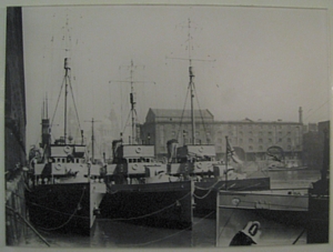 Improved Hunt (Aberdare) Class 'Smokey Joe' minesweepers in Albert Dock at the start of WWII