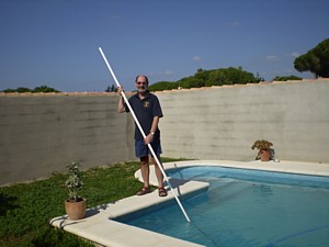 Hoole on pool cleaning duties before enjoying a rewarding swim